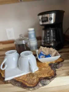 Coffee accessories on a wooden tray