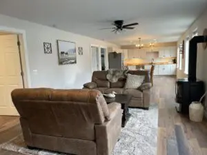 Two brown color couches with a pillow